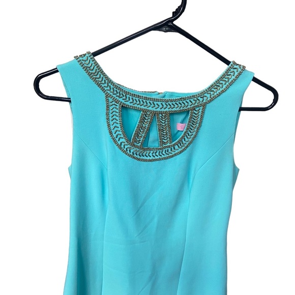 Lilly Pulitzer Shorely Blue Sleeveless Beaded Lane Shift Dress  Size 2 - Picture 5 of 8